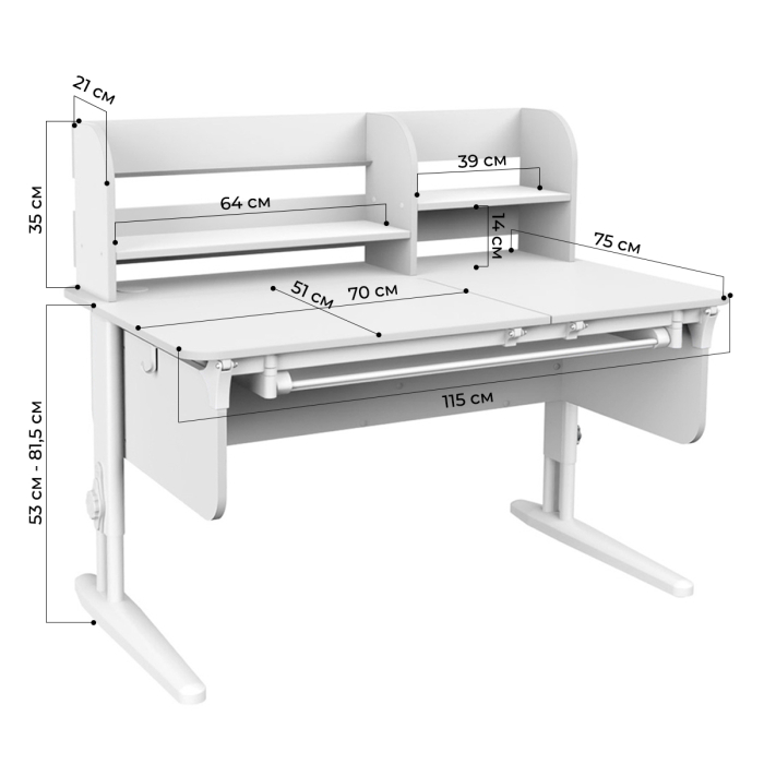 Характеристики Комплект Дэми СУТ.62 PRO парта + стул + надстройка + выдвижной ящик
